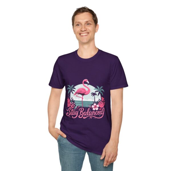 Stay Balanced Tropical Flamingo Unisex Softstyle T-Shirt - Image 79