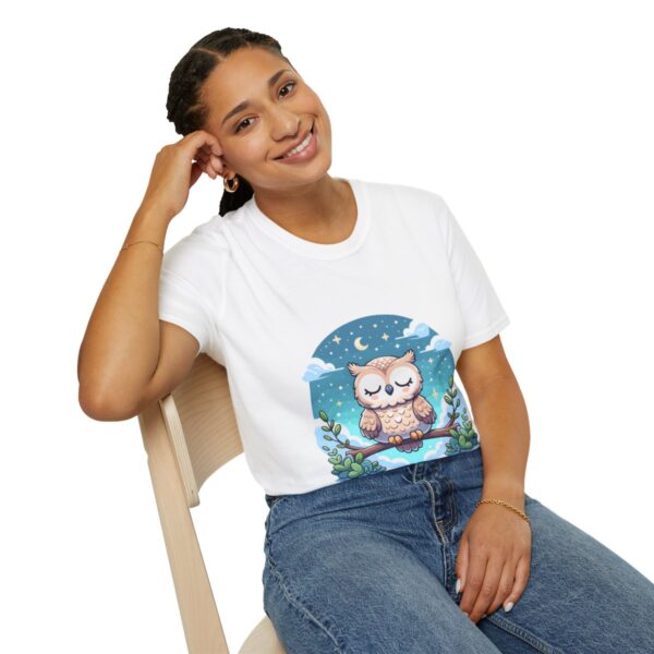 Just Meditating Owl Under the Moonlight Unisex Softstyle T-Shirt - Image 22