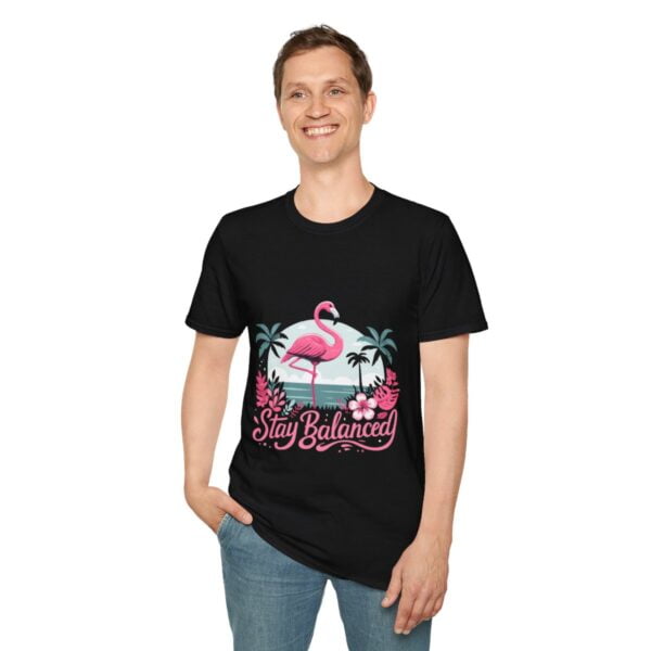 Stay Balanced Tropical Flamingo Unisex Softstyle T-Shirt - Image 19