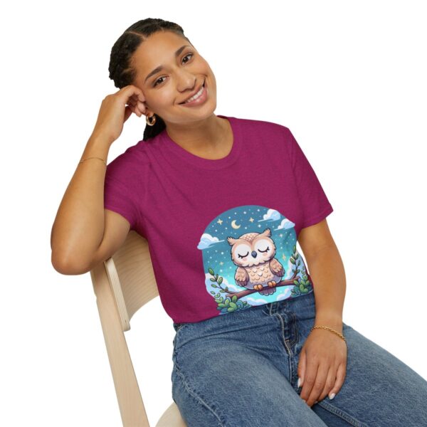 Just Meditating Owl Under the Moonlight Unisex Softstyle T-Shirt - Image 70