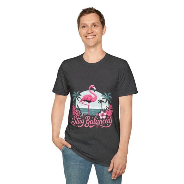 Stay Balanced Tropical Flamingo Unisex Softstyle T-Shirt - Image 43